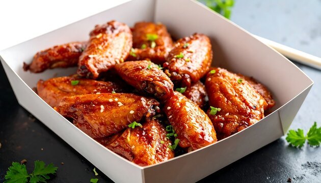 Chicken wings in takeout box